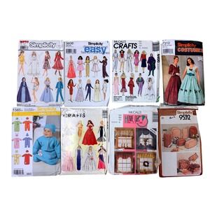 Lot of 8 Sewing Patterns Simplicity McCalls Doll Clothes Baby Costume Home Dec